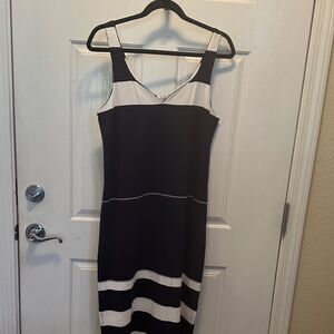Chic Black and White Knit Midi Dress Cotton Blend Size Large
